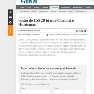Fusão de US$ 20 bi une Gariant e Huntsman – Valor Econômico