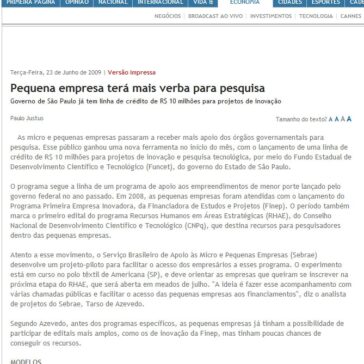 Pequena empresa terá mais verba para pesquisa – Site – Estadão