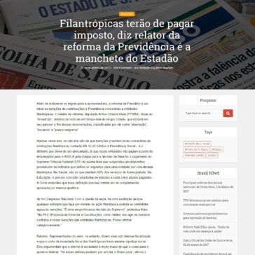 Filantrópicas terão de pagar imposto, diz relator da reforma da Previdência é a manchete do Estadão – Equilibre Análises