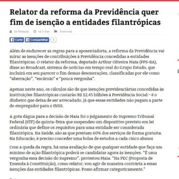 Relator da reforma da Previdência quer fim de isenção a entidades filantrópicas – Repórter Diário
