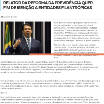 Relator da reforma da Previdência quer fim de isenção a entidades filantrópicas | Política | Portal Tambaú 247 – Tambaú 247
