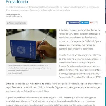 Mais grupos tentam ‘fugir’ da reforma da Previdência – Folha Vitória