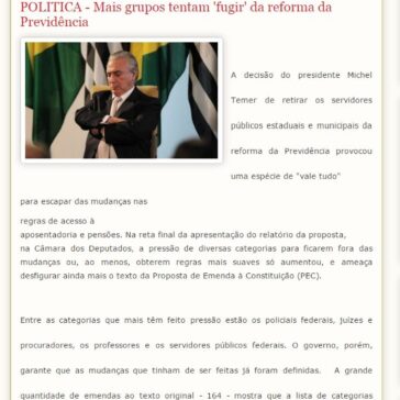 POLITICA – Mais grupos tentam ‘fugir’ da reforma da Previdência – Jornal Política e Ação