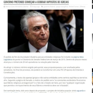 GOVERNO PRETENDE COMEÇAR A COBRAR IMPOSTOS DE IGREJAS – Ministério Libertar