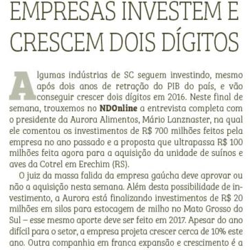Empresas investem e crescem dois dígitos – Notícias do Dia