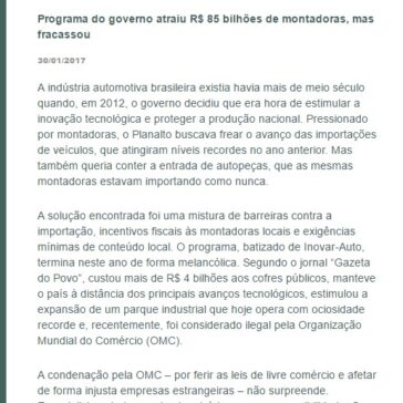 Programa do governo atraiu R$ 85 bilhões de montadoras, mas fracassou – Transporte Ideias e Notícias