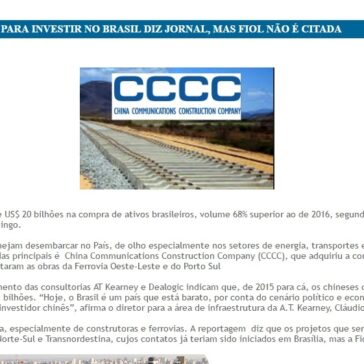 CHINESES TEM US$ 20 BI PARA INVESTIR NO BRASIL DIZ JORNAL, MAS FIOL NÃO É CITADA – Bahia Econômica