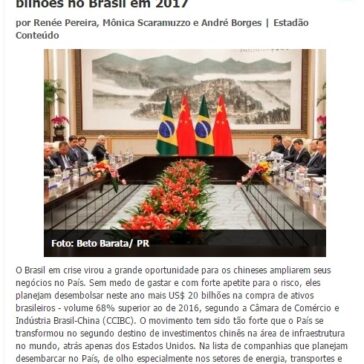 Empresas chinesas querem investir US$ 20 bilhões no Brasil em 2017 – Portal Bahia Notícias