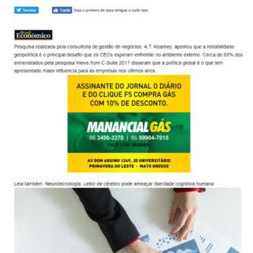 Negócios: política global é o que mais tem influenciado as decisões dos CEOs -Jornal Diário