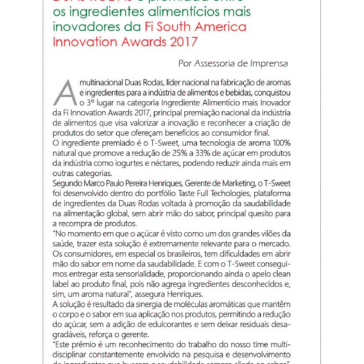 DUAS RODAS é premiada entre os ingredientes alimentícios mais inovadores da Fi South America Innovation Awards 2017 – Revista Mais Leite