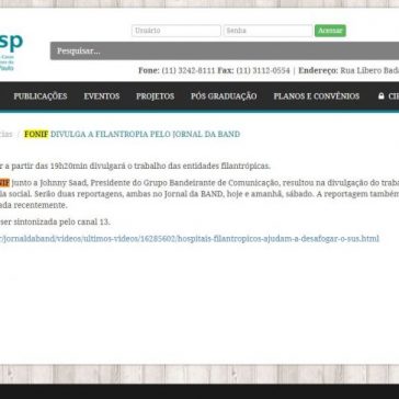 FONIF DIVULGA A FILANTROPIA PELO JORNAL DA BAND – fehosp