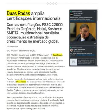 Duas Rodas amplia certificações internacionais – Agência Estado