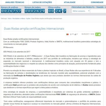 Duas Rodas amplia certificações internacionais Brazil – Português – Central Charts