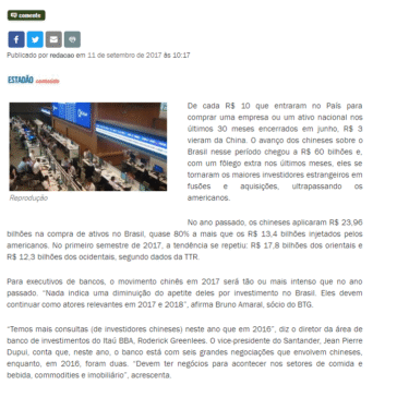 China já investiu R$ 60 bi na compra de empresas no Brasil desde 2015 – Lúcio Sorge