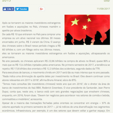 China já investiu R$ 60 bi na compra de empresas no Brasil desde 2015 – Brasil Agro