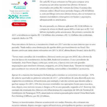 Investimentos chineses no Brasil chegam a R$ 60 bilhões desde 2015 – Correio do Estado Online