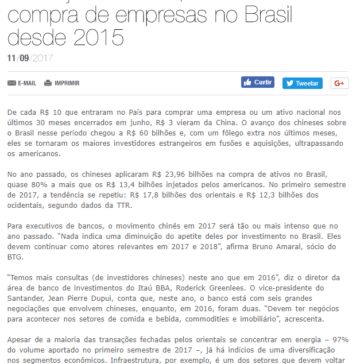 China já investiu R$ 60 bilhões na compra de empresas no Brasil desde 2015 – Fenabrave