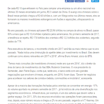 China já investiu R$ 60 bilhões na compra de empresas no Brasil desde 2015 – Folha da Região