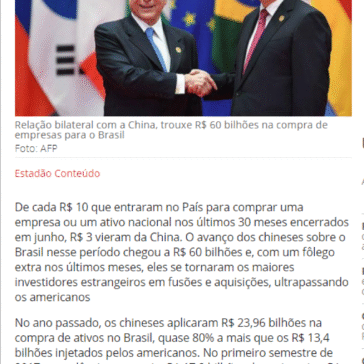 China já investiu R$ 60 bi na compra de empresas no Brasil desde 2015 – JC Online