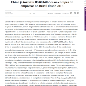 China já investiu R$ 60 bilhões na compra de empresas no Brasil desde 2015 – Jornal de Piracicaba