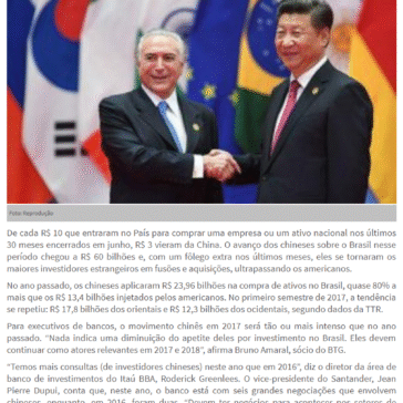 China já investiu R$ 60 bilhões na compra de empresas no Brasil desde 2015 – MT Mídia