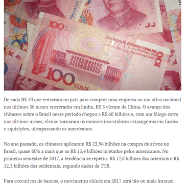 China já investiu R$ 60 bilhões na compra de empresas no Brasil desde 2015 – Portos e Navios