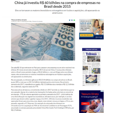 China já investiu R$ 60 bilhões na compra de empresas no Brasil desde 2015 – Tribuna da Bahia Online