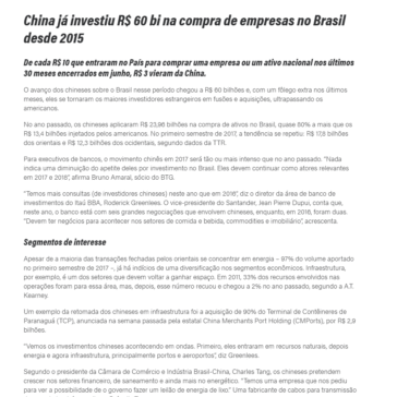 CHINA JÁ INVESTIU R$ 60 BI NA COMPRA DE EMPRESAS NO BRASIL DESDE 2015 – Grupo Studio