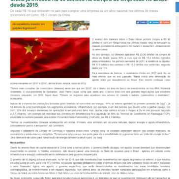 China já investiu R$ 60 bilhões na compra de empresas no Brasil desde 2015 – Portal do Agronegócio