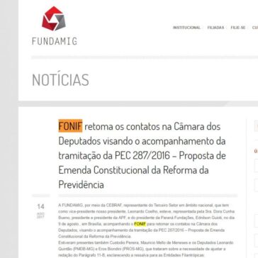 FONIF retoma os contatos na Câmara dos Deputados visando o acompanhamento da tramitação da PEC 287/2016 – Proposta de Emenda Constitucional da Reforma da Pr – Fundamig