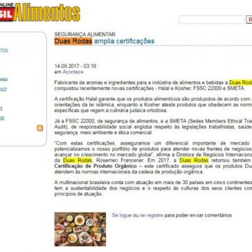 Duas Rodas amplia certificações – Brasil Alimentos
