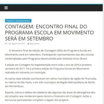 CONTAGEM: ENCONTRO FINAL DO PROGRAMA ESCOLA EM MOVIMENTO SERÁ EM SETEMBRO – JORNAL DIA DIA