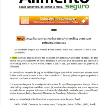 ARCOR LANÇA BARRAS RECHEADAS EM CO-BRANDING COM SUAS PRINCIPAIS MARCAS – ALIMENTO SEGURO