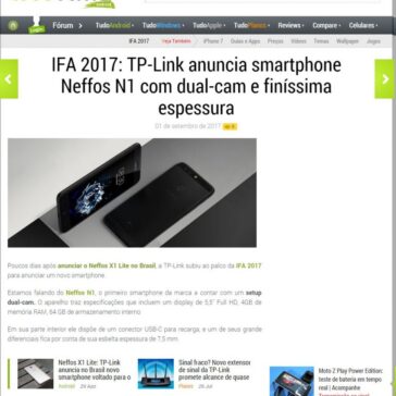 IFA 2017: TP-Link anuncia smartphone Neffos N1 com dual-cam e finíssima espessura – Tudo Celular