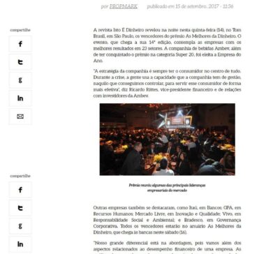 Isto É Dinheiro elege Ambev como a empresa do ano de 2017 – Propmark