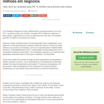 Rodada de Negócios da Intermach 2017 gera R$ 3 milhões em negócios – Cimm