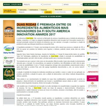 Duas Rodas é premiada entre os ingredientes alimentícios mais inovadores da Fi South America Innovation Awards 2017 – Aditivos e Ingredientes