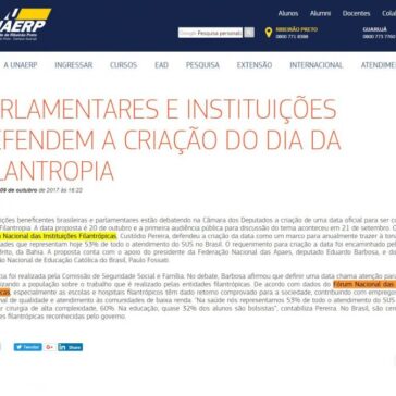 PARLAMENTARES E INSTITUIÇÕES DEFENDEM A CRIAÇÃO DO DIA DA FILANTROPIA – Unaerp