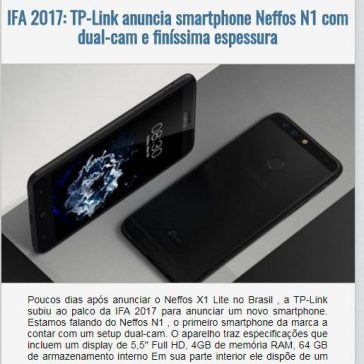 IFA 2017: TP-Link anuncia smartphone Neffos N1 com dual-cam e finíssima espessura – Eexponews