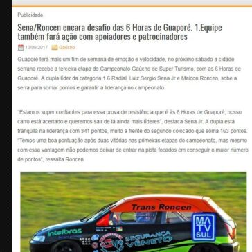 Sena/Roncen encara desafio das 6 Horas de Guaporé. 1.Equipe também fará ação com apoiadores e patrocinadores – BATE RODA