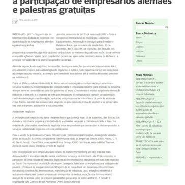INTERMACH 2017 – Segundo dia da Intermach terá rodada de negócios com a participação de empresários alemães e palestras gratuitas  – SIMPESC