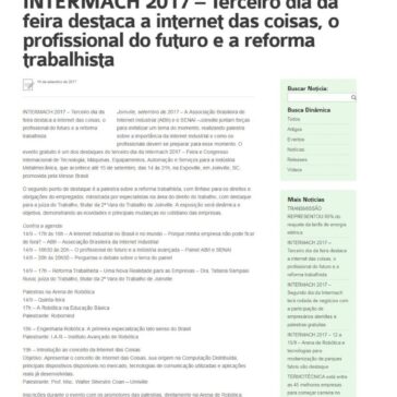 INTERMACH 2017 – Terceiro dia da feira destaca a internet das coisas, o profissional do futuro e a reforma trabalhista – Sindicato da Indústria de Material Plástico no Estado de Santa Catarina