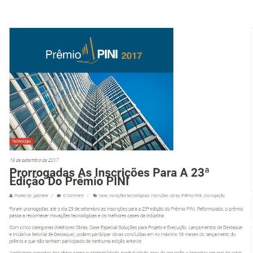 Prorrogadas as inscrições para a 23ª edição do Prêmio PINI – Techne