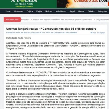 Unemat Tangará realiza 1ª Construtec nos dias 05 e 06 de outubro – A Folha do Médio Norte
