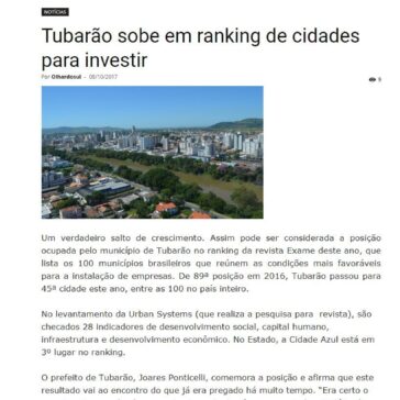 Tubarão sobe em ranking de cidades para investir – Olhar do Sul