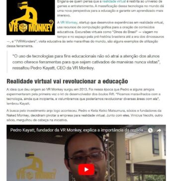 STARTUP VR MONKEY CRIA CONTEÚDOS EDUCATIVOS COM REALIDADE VIRTUAL – Inoveduc (Folha Dirigida)