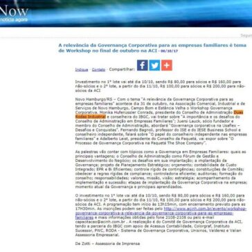 A relevância da Governança Corporativa para as empresas familiares é tema de Workshop no final de outubro na ACI – JorNow