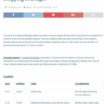 Em outubro, Culinária em alta nos Cursos do Shopping Interlagos – Agito SP
