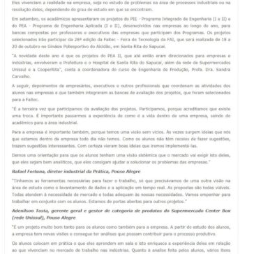 Alunos da Engenharia de Produção estudam os problemas das empresas e instituições da região – Fai