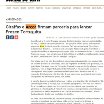 Giraffas e Arcor firmam parceria para lançar Frozen Tortuguita – Jornal do Oeste